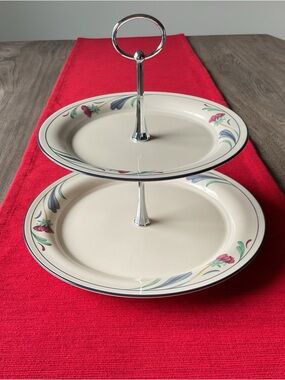 Lenox Poppies on Blue Pattern Two-Tier Serving Tray